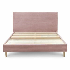 Růžová manšestrová dvoulůžková postel Bobochic Paris Anja Light, 160 x 200 cm