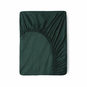 Tmavě zelené bavlněné elastické prostěradlo Good Morning, 140 x 200 cm